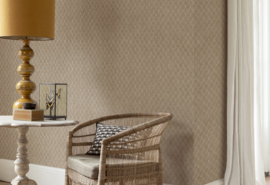 Hookedonwalls Tahiti Behang TA25032 Ikat textile/Ruit/Jute Structuur