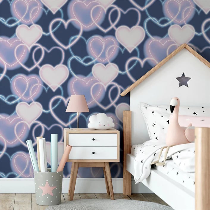 Arthouse Signature 2 Behang 925605 Neon Heart Wall Navy Pink/Harten