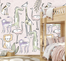 Behangexpresse Olive & Noah Fotobehang INK7810 Simple Jungle Pink/Dieren