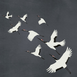 Origin Natural Fabrics Fotobehang 357235 Cranes/Vliegende Kraanvogels/Vogels