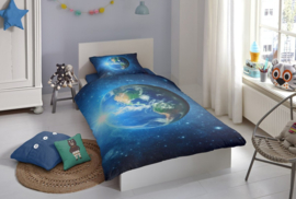 Dekbedovertrek Muller-Textiles 2512 Earth Blue/Wereldbol/Kids/Kinderkamer/Blauw 1 persoons