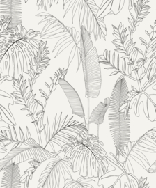 Dutch Wallcoverings Omura Behang A69301 Bladeren/Wit/Zwart