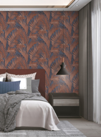 Dutch Wallcoverings Grace Behang GR322109 Tropical Palm Leaf Blue/Copper