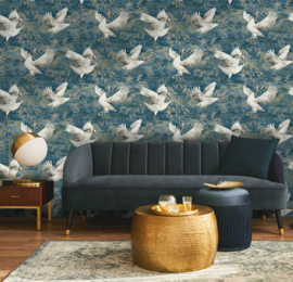 Dutch Wallcoverings Patagonia Behang 36103 Sarus Teal/Vogels/Kraanvogel