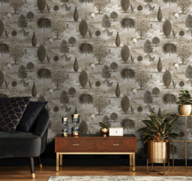 Dutch Wallcoverings Xanadu Behang 91530 Tundra Neutral/Zwanen/Natuur