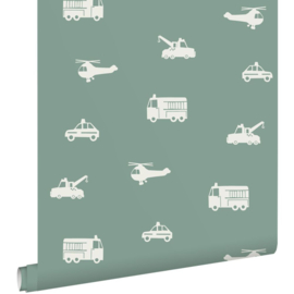 Esta Home Pom Pom Pie Behang 131398 Brandweerauto/Helikopter/Kranen
