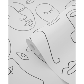 Esta Home Bloom Behang 139145 Line Art/Gezichten/Zwart/Wit