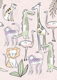 Behangexpresse Olive & Noah Fotobehang INK7810 Simple Jungle Pink/Dieren