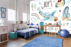 Dimex/Wall Murals 2023 Fotobehang MS-5-1437 Watercolor Airplane With Track/Vliegtuig/Kinderkamer