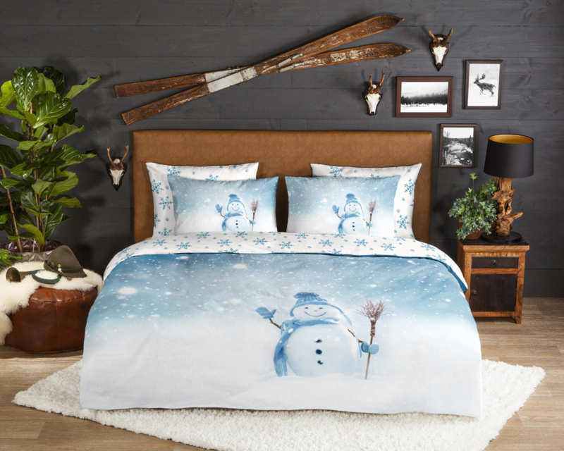Muller Textiles Dekbedovertrek 30095-F Winter  Blue/Sneeuwpop/Sneeuwvlok/ster | DEKBEDOVERTREKKEN | Vonk`s behang -  Webwinkel Behang