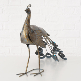 Pauw - Vogel - Antiek Goud - Metaal - 64x22x47cm. - Binnen en Buiten.