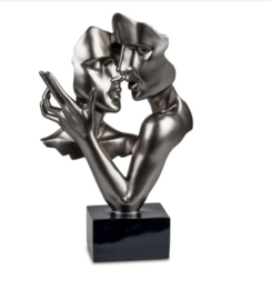 Vrouw - Man - Beeld - Metallic - op voet - 38cm - Liefde