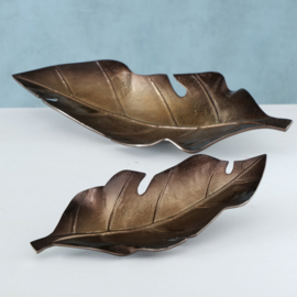 Decoschaal -  2 set - Blad - Bruin - 35cm en 25cm - Aluminium