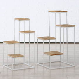 Bloempot rekje - 2 set - Metaal - Hout - 78cm - 40cm - wit