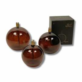 Olielamp - 3 set - Cognac - Glasvezel - Bol model - Peri Living - 9-11-13cm - Messing - Exclusieve Huisdecoratie
