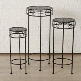 Bijzet tafel - 3 set - Planten tafel - Hoogte: 70-60-50 cm - Zwart - Ø 30-25-20cm. - Metaal