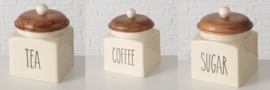 Keuken potten - 3 set - Koffie - Thee - Suiker - Voorraad potten - Creme - Bruin -