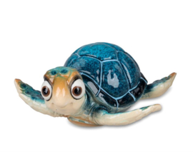Schildpad - Decoratie  - Blauw - Vrolijk - Beeld - 16x14x7cm - Polyserin