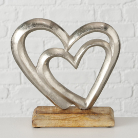 Hart - Hart in hart - Liefde - Leuk Cadeau - Aluminium - op voet - 19x17.5x5cm - Mango