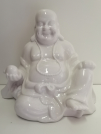 Buddha - Wit - 20x16.5x14cm - Boeddha - Glans - Geluk - Blij