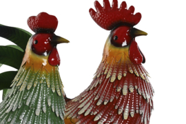 Kippen - Hen - Haan - 2set -  Sierkippen - 36x14.5x44.5cm - Veel kleur - Binnen of Buiten - Metaal.