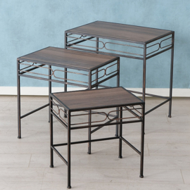 bijzet tafel - 3 set - Smeedijzer - Spiegel- 48- 54-60 cm - zwart - bruin