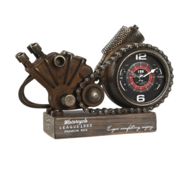 Klok - Metaal - Motorblok - Industrieel - 28x21x11cm. - Unic - Antiek bruin