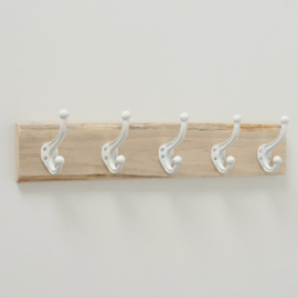 Kapstok - 5 haaks - Metaal - wit - 55cm - Hout - Wand