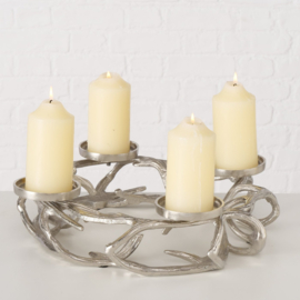 Kandelaar - Gewei - Aluminium - 4 kaars - 11cm - Ø 41cm - Zilver