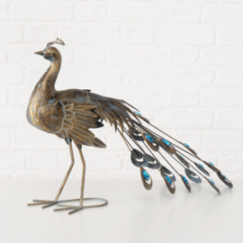 Pauw - Vogel - Antiek Goud - Metaal - 64x22x47cm. - Binnen en Buiten.