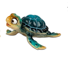 Schildpad - Decoratie  - Blauw - Vrolijk - Beeld - 11x11x5.5cm - Polyserin