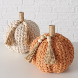 Pompoen - Ibiza - 2 set - Decoratie - Hand made - Jute - Oranje - Creme Wit - 18x16cm