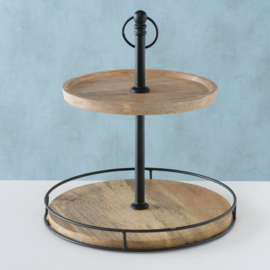 Etagère - 2 laag - Mango Hout - 38cm - Ø 34cm - Naturel - Metaal - Rond