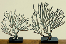 Zee koraal - Decoratie - Aluminium - op voet - Zilver - 2 set-  Aluminium - 35-30cm