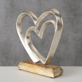 Hart - Hart in hart - Liefde - Leuk Cadeau - Aluminium - op voet - 19x17.5x5cm - Mango