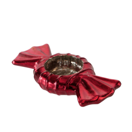 Waxine houder - Bonbon - Snoepjes - 2 set - Theelicht houder - Goud - Rood - Glas - 14 cm