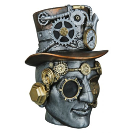 Man - Beeld - 18x16x20cm. - Steam punk - "Steampunk Male" - industrieel - Polyresin - Grijs - Sciencefiction.