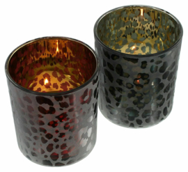Moortje - Windlichten - 2 set - Glas -  Ø 8 x 10 cm - Rood - Zwart