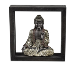 Boltze - Boeddha - Buddha - Kader - Zilver - Zwart - 20x20x6cm - Polyserin
