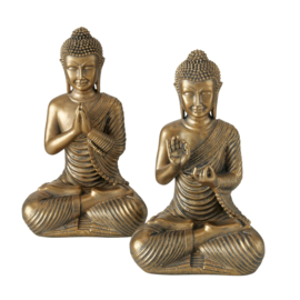 Buddha - Boedha - 2 set -  Antiek goud - polyserine - 20cm - Geluk