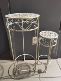 Bijzet tafel - 2set - Smeedijzer - Rond - 70-50cm - Goud - Wit