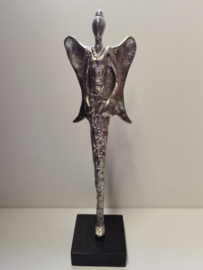Engel - Beeld - Decoratie - Aluminium - 43x10x10cm  - Zilver - op voet