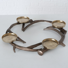 Kandelaar - Gewei - Aluminium - 4 kaars - 6cm - Ø 40cm - Antiek bruin