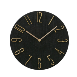 Klok - Wandklok  - Ø 30cm - MDF - Modern - Goud - Zwart