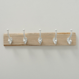 Kapstok - 5 haaks - Metaal - wit - 55cm - Hout - Wand
