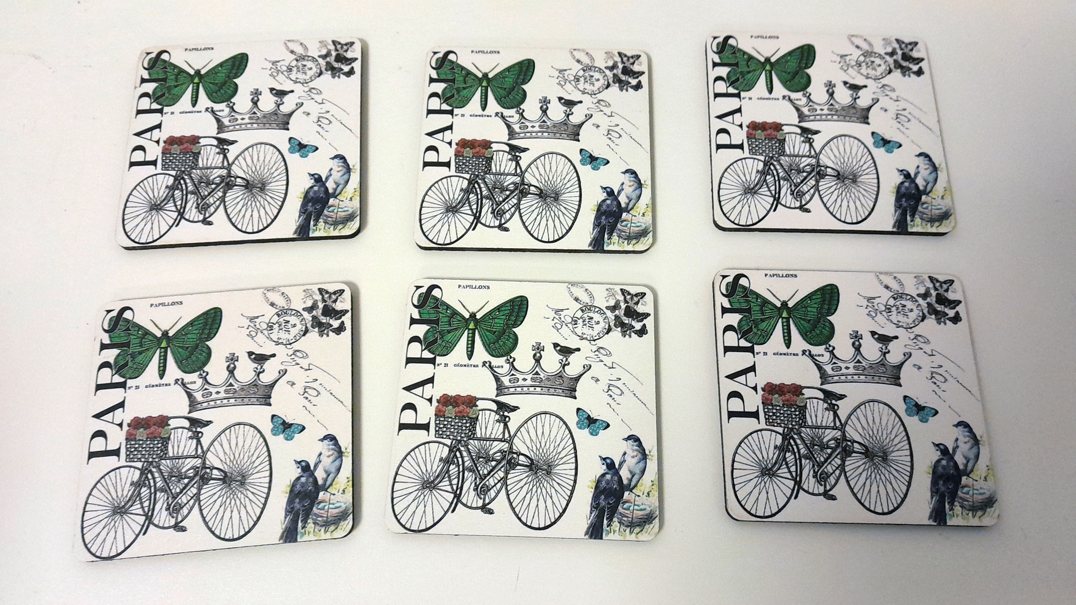 Onderzetters - Paris - 6 set - Wit - 9x9cm - Kurk