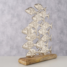 Vissen - Zilver - Bruin - 26.5x18x5cm. - Decoratie - Maritiem - Aluminium - Mango (Mangifera indica L.), Aluminium