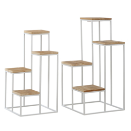 Bloempot rekje - 2 set - Metaal - Hout - 78cm - 40cm - wit