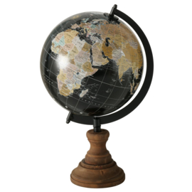 Wereldbol - Globe - 32cm - Ø19cm - Bruin - Zwart