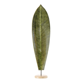 Blad - op voet - Decoratie - Groen  - 86x23.5x15.5cm - Mango Hout - Vensterbank